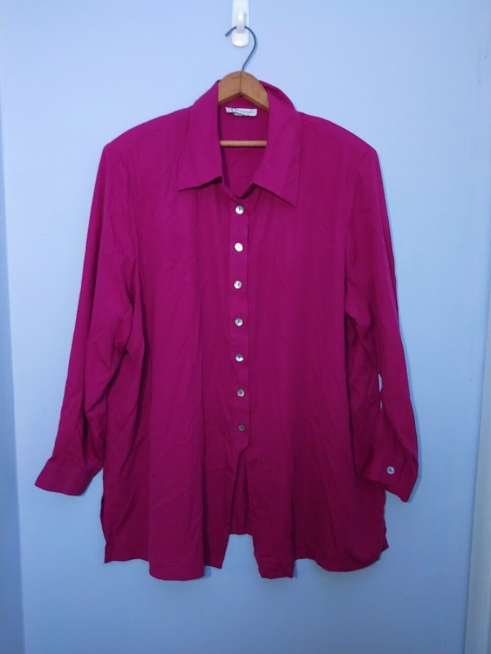 Vintage Dress Barn Button Up Blouse Top Fuchsia Pink Shoulder Pads 3X* Colorful